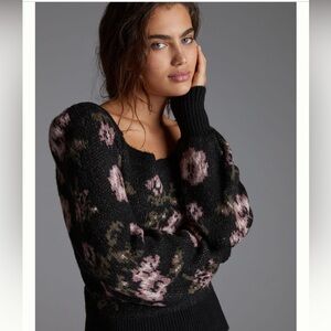 Anthropologie Square Neck Sweater in Black Floral